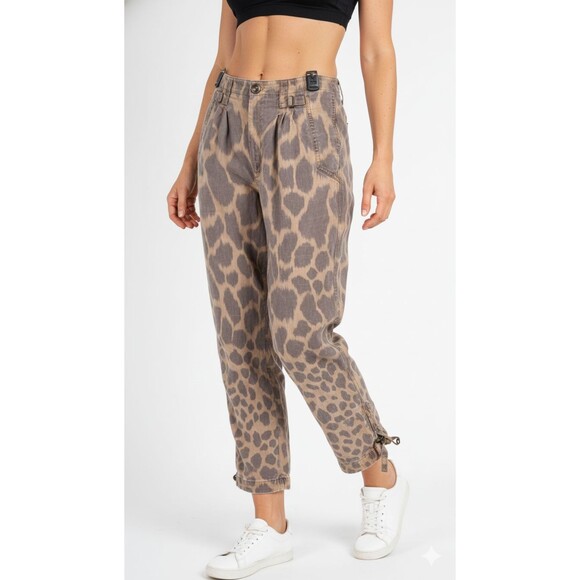 Anthropologie Pants Tamarind Giraffe Animal Linen Blend Trouser Jogger size 10 - Picture 1 of 13